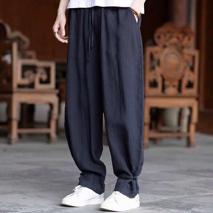 Buddha Stones Lässige Vintage-Sommerhose mit Kordelzug und elastischem Bund, einfarbig, knöchellang, Herrenhose, schmal zulaufend - image 29