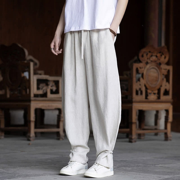 Buddha Stones Lässige Vintage-Sommerhose mit Kordelzug und elastischem Bund, einfarbig, knöchellang, Herrenhose, schmal zulaufend - Weiß - US/ UK/AU46, EU56 (5XL) - image 0