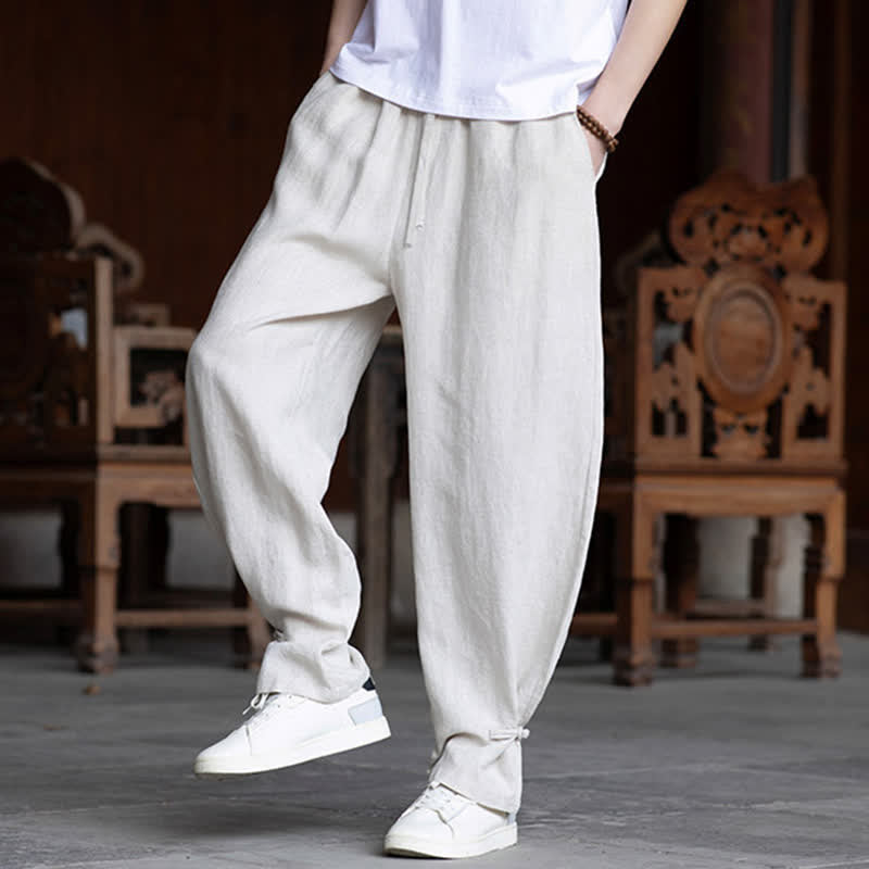 Buddha Stones Lässige Vintage-Sommerhose mit Kordelzug und elastischem Bund, einfarbig, knöchellang, Herrenhose, schmal zulaufend - image 7