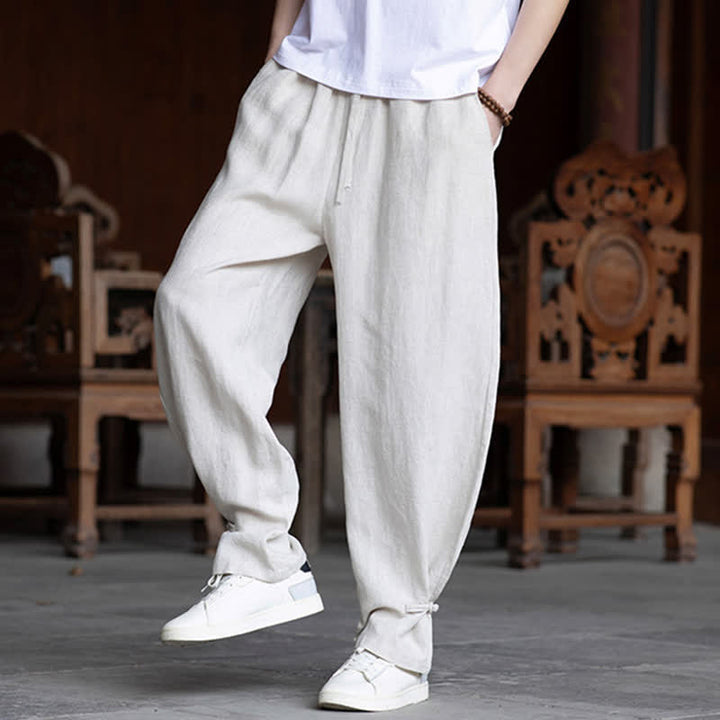 Buddha Stones Lässige Vintage-Sommerhose mit Kordelzug und elastischem Bund, einfarbig, knöchellang, Herrenhose, schmal zulaufend - image 7