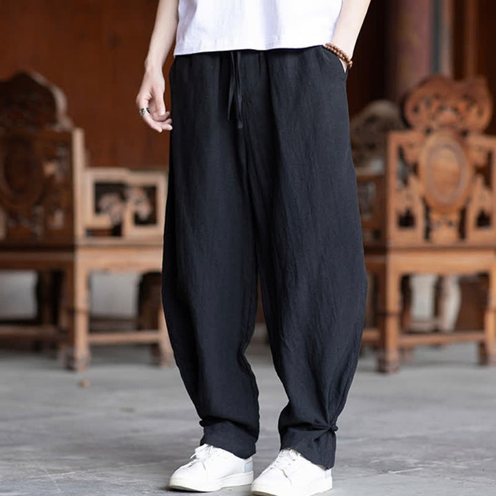 Buddha Stones Lässige Vintage-Sommerhose mit Kordelzug und elastischem Bund, einfarbig, knöchellang, Herrenhose, schmal zulaufend - image 18