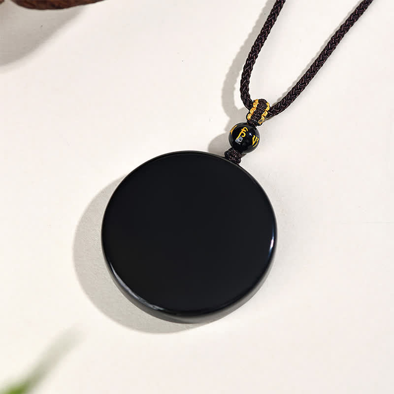 Buddha Stones Schwarze Obsidian-Schutzkette in runder Form, geflochtenes Seil - image 1
