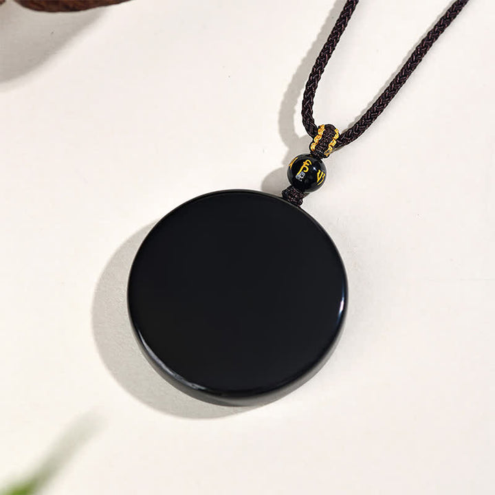 Buddha Stones Schwarze Obsidian-Schutzkette in runder Form, geflochtenes Seil - image 10