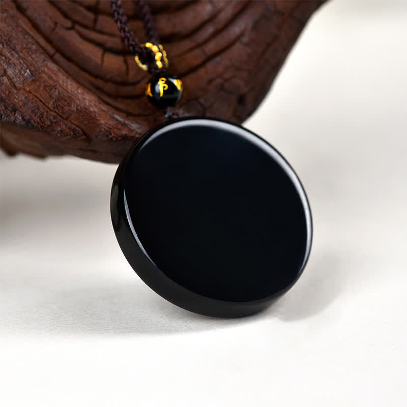 Buddha Stones Schwarze Obsidian-Schutzkette in runder Form, geflochtenes Seil - image 2