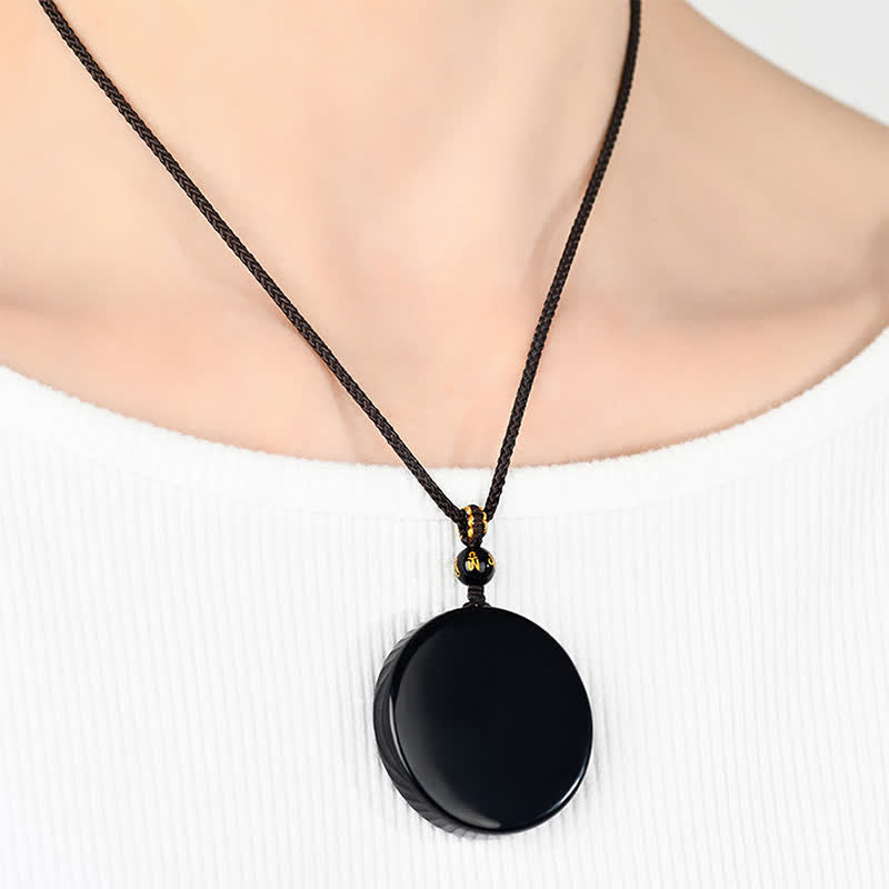 Buddha Stones Schwarze Obsidian-Schutzkette in runder Form, geflochtenes Seil - image 13