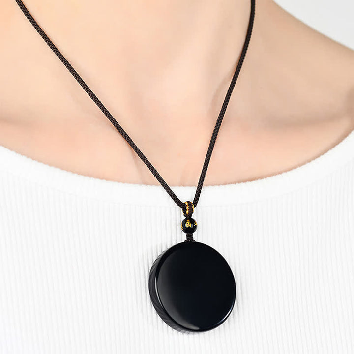 Buddha Stones Schwarze Obsidian-Schutzkette in runder Form, geflochtenes Seil - image 13