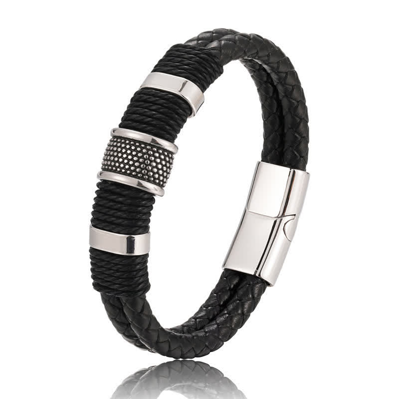 Buddha Stones Handgewebtes, robustes, doppellagiges Lederarmband - image 1