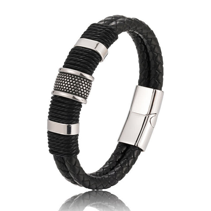 Buddha Stones Handgewebtes, robustes, doppellagiges Lederarmband - image 1