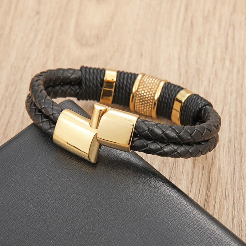 Buddha Stones Handgewebtes, robustes, doppellagiges Lederarmband - image 8