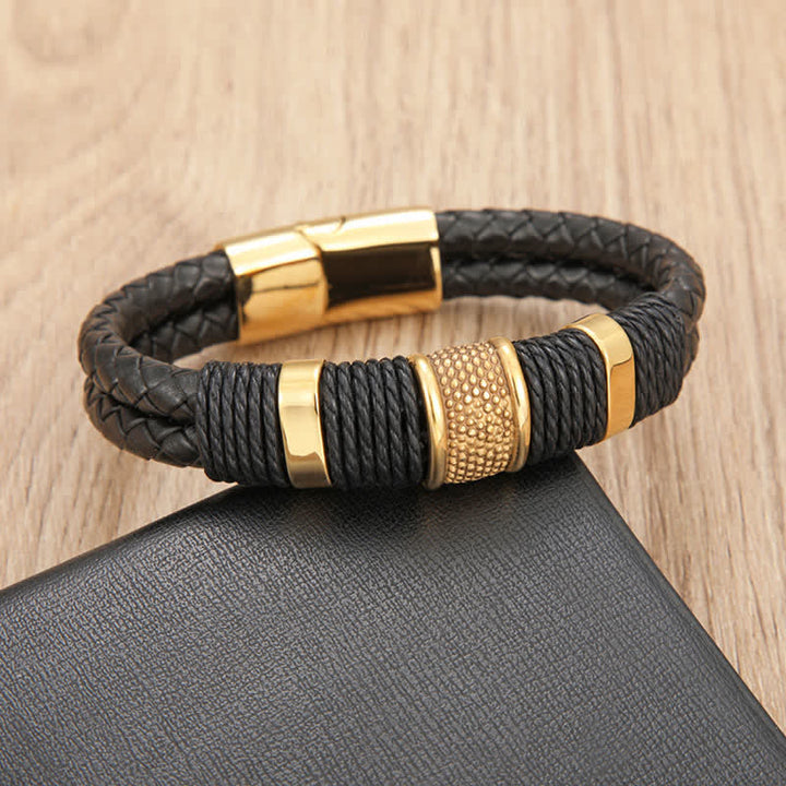 Buddha Stones Handgewebtes, robustes, doppellagiges Lederarmband - image 7