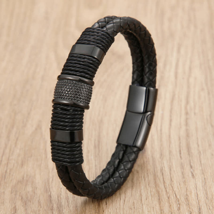 Buddha Stones Handgewebtes, robustes, doppellagiges Lederarmband - Schwarz - 7,9–8,3 Zoll (20–21 cm) - image 4