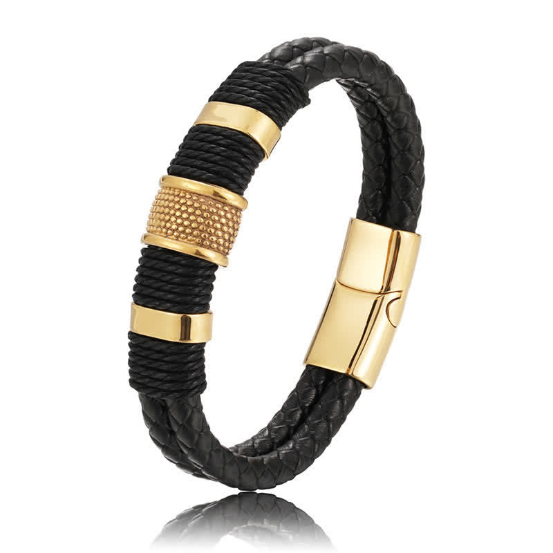 Buddha Stones Handgewebtes, robustes, doppellagiges Lederarmband - image 9