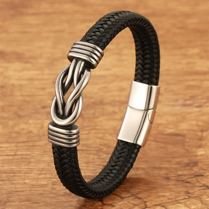 Buddha Stones Geflochtenes Lederarmband mit unendlichem Knoten, robust und geometrisch. - Stahl - 7,9–8,3 Zoll (20–21 cm) - image 0