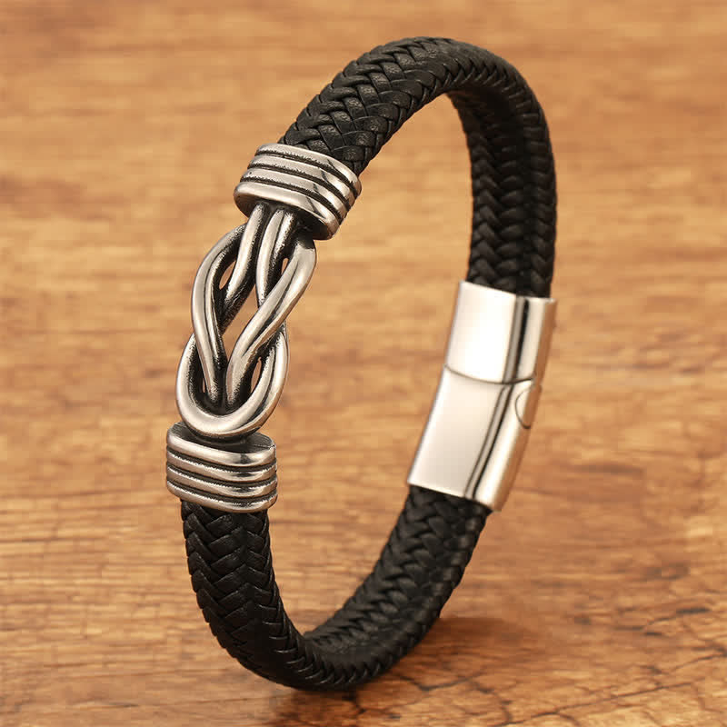 Buddha Stones Geflochtenes Lederarmband mit unendlichem Knoten, robust und geometrisch. - Stahl - 7,9–8,3 Zoll (20–21 cm) - image 0