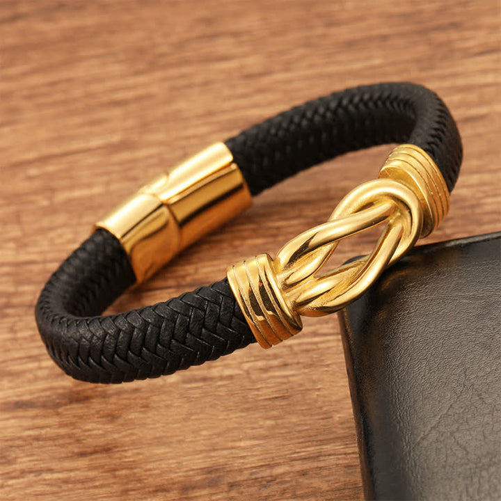Buddha Stones Geflochtenes Lederarmband mit unendlichem Knoten, robust und geometrisch. - image 5