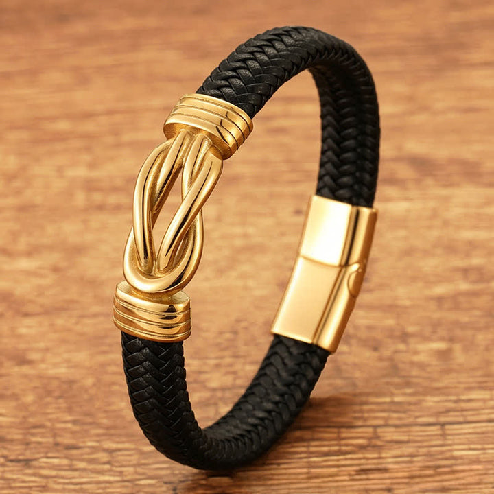 Buddha Stones Geflochtenes Lederarmband mit unendlichem Knoten, robust und geometrisch. - Gold - 7,9–8,3 Zoll (20–21 cm) - image 4