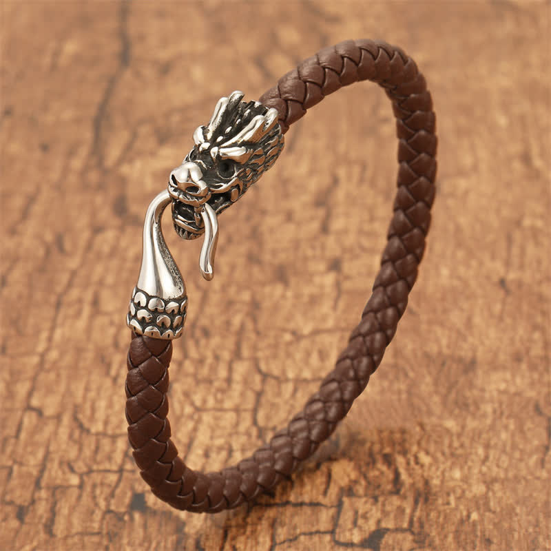 Buddha Stones Geflochtenes Lederarmband „Drachenstärke“ im Punk-Stil - Kaffee - 7,9–8,3 Zoll (20–21 cm) - image 6
