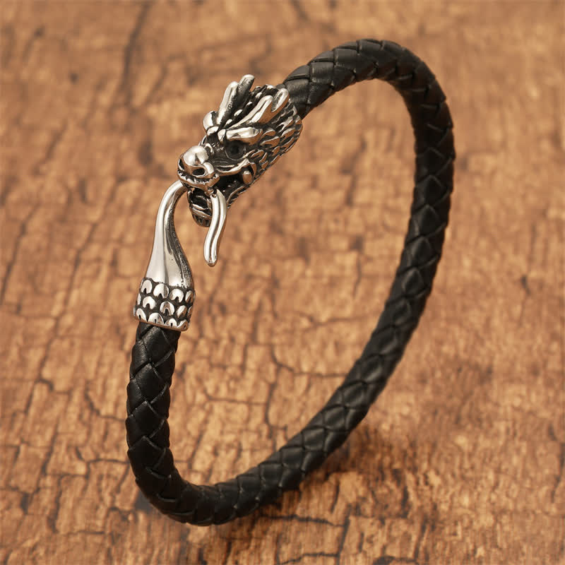 Buddha Stones Geflochtenes Lederarmband „Drachenstärke“ im Punk-Stil - Schwarz - 7,9–8,3 Zoll (20–21 cm) - image 0