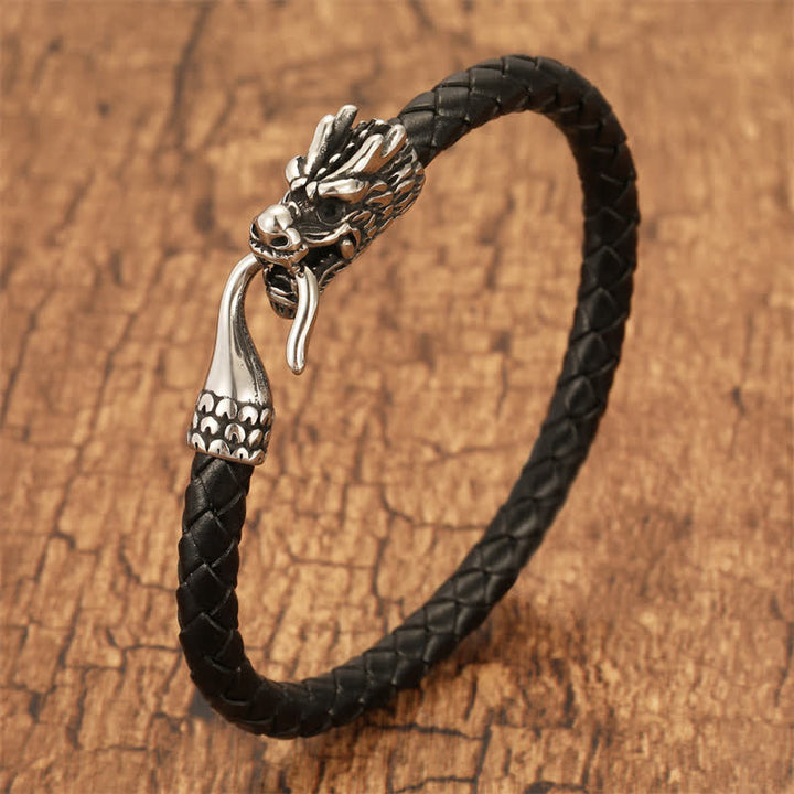 Buddha Stones Geflochtenes Lederarmband „Drachenstärke“ im Punk-Stil - Schwarz - 7,9–8,3 Zoll (20–21 cm) - image 0