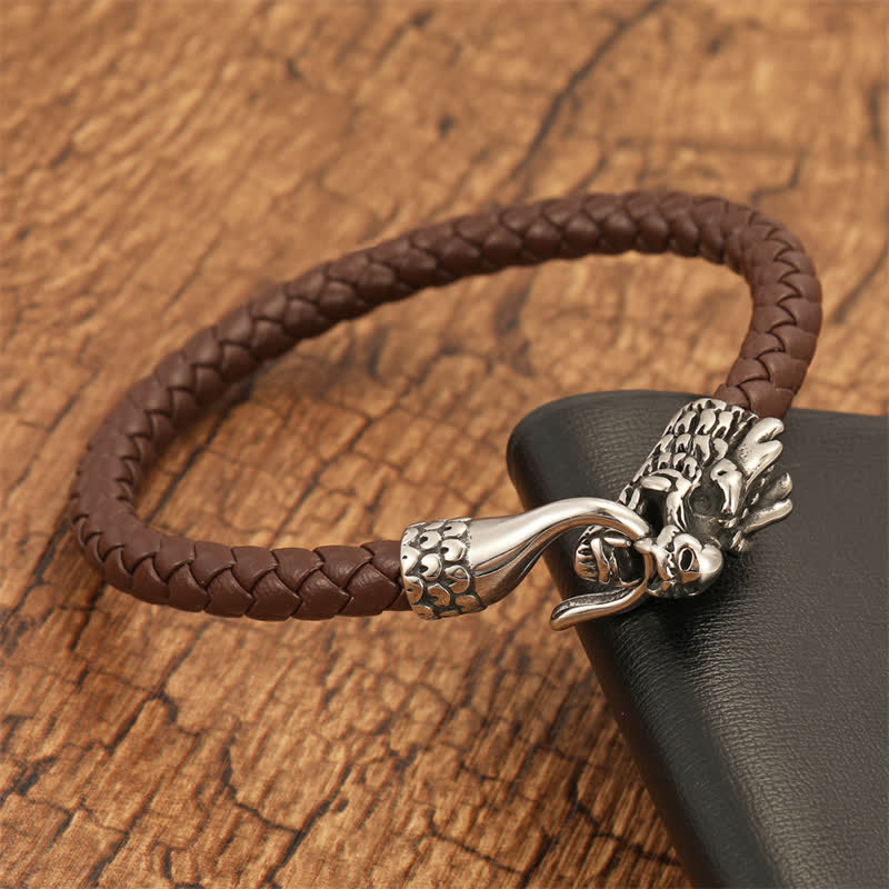 Buddha Stones Geflochtenes Lederarmband „Drachenstärke“ im Punk-Stil - image 7