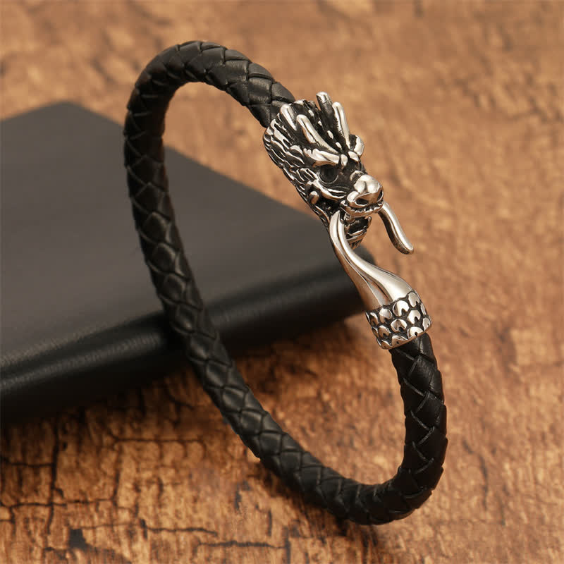 Buddha Stones Geflochtenes Lederarmband „Drachenstärke“ im Punk-Stil - image 1