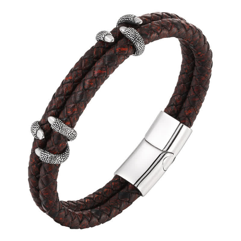 Buddha Stones Geflochtenes Lederarmband mit Drachenklauen-Motiv aus robustem Edelstahl - image 5