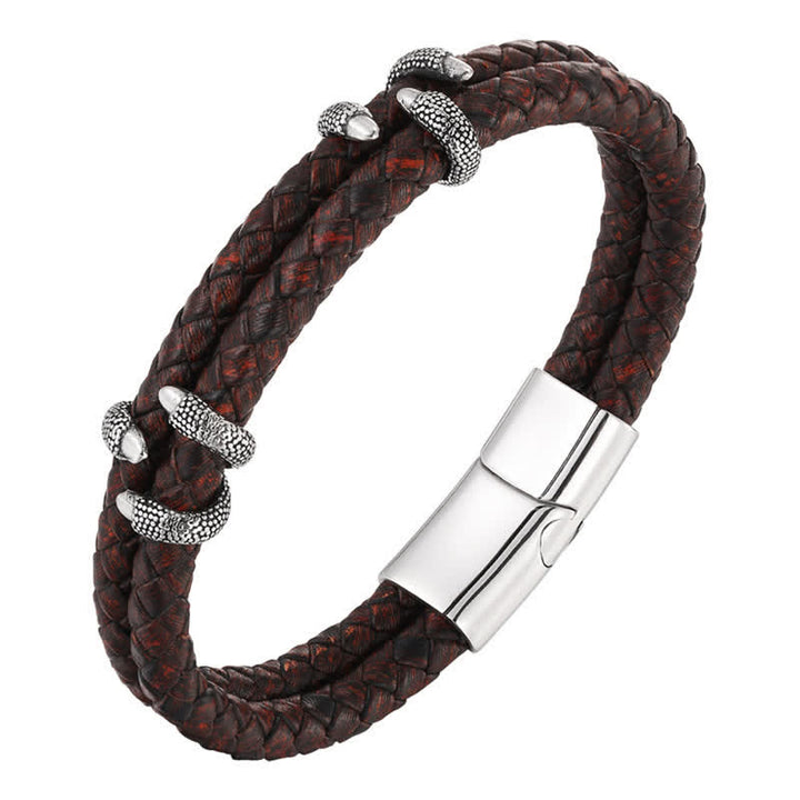 Buddha Stones Geflochtenes Lederarmband mit Drachenklauen-Motiv aus robustem Edelstahl - image 5