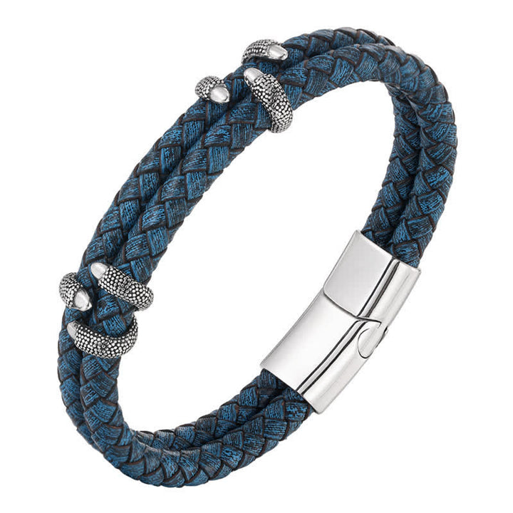 Buddha Stones Geflochtenes Lederarmband mit Drachenklauen-Motiv aus robustem Edelstahl - image 1