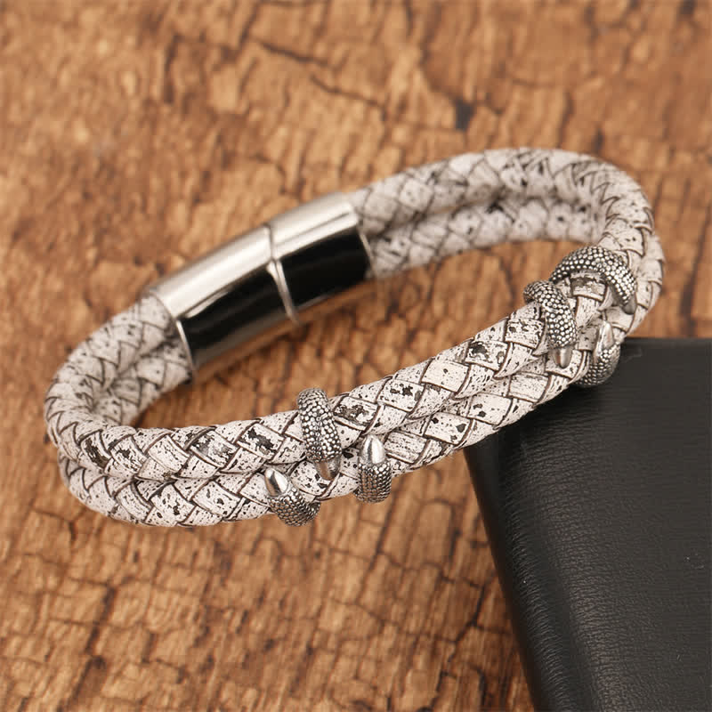 Buddha Stones Geflochtenes Lederarmband mit Drachenklauen-Motiv aus robustem Edelstahl - image 7