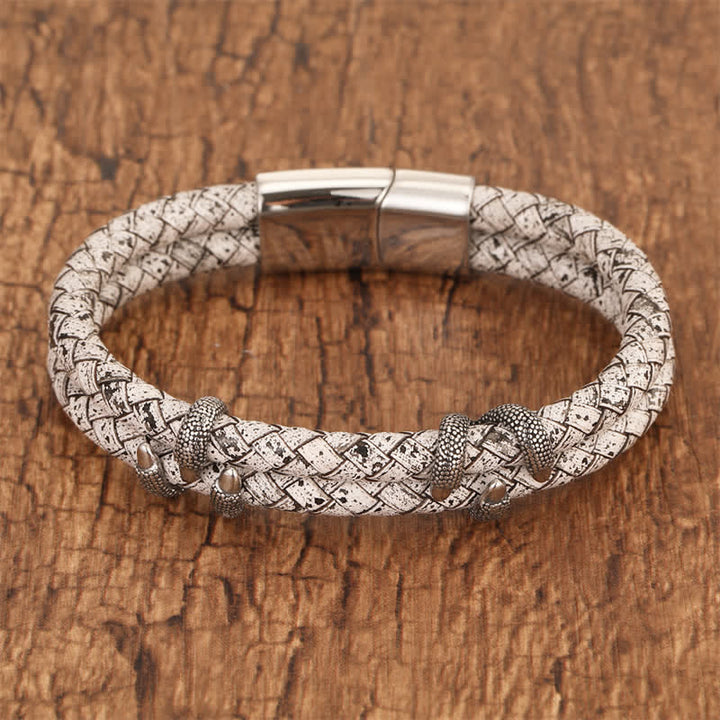 Buddha Stones Geflochtenes Lederarmband mit Drachenklauen-Motiv aus robustem Edelstahl - image 9