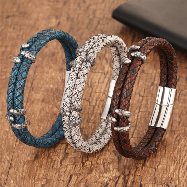 Buddha Stones Geflochtenes Lederarmband mit Drachenklauen-Motiv aus robustem Edelstahl - image 11