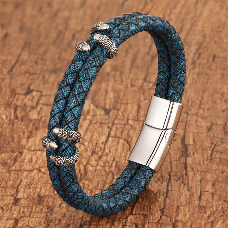 Buddha Stones Geflochtenes Lederarmband mit Drachenklauen-Motiv aus robustem Edelstahl - Blau - 7,9–8,3 Zoll (20–21 cm) - image 0