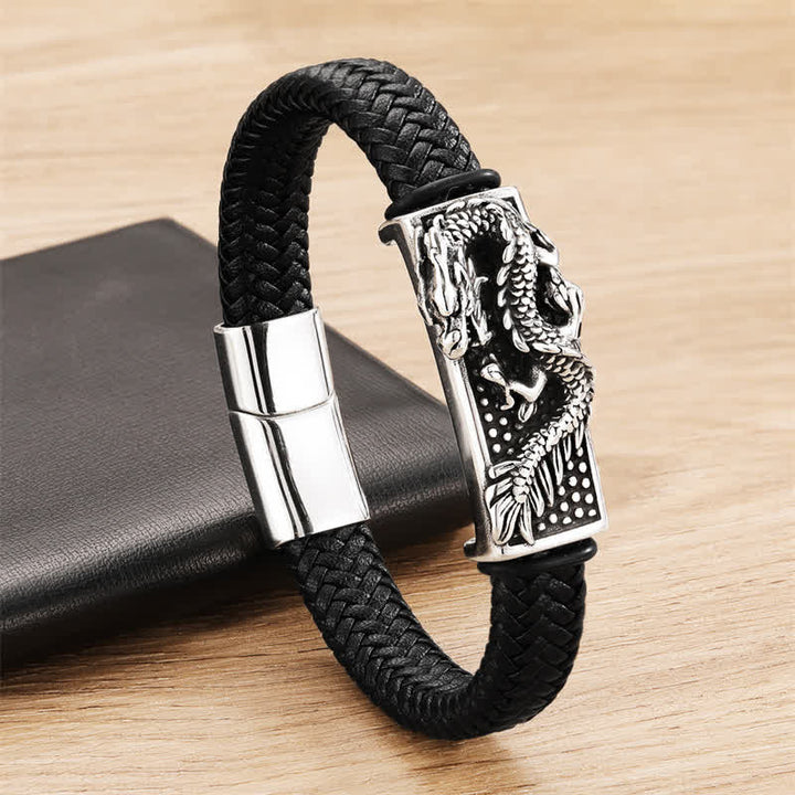 Buddha Stones Handgewebtes Armband „Dragon Strength“ aus geflochtenem Edelstahl - image 1