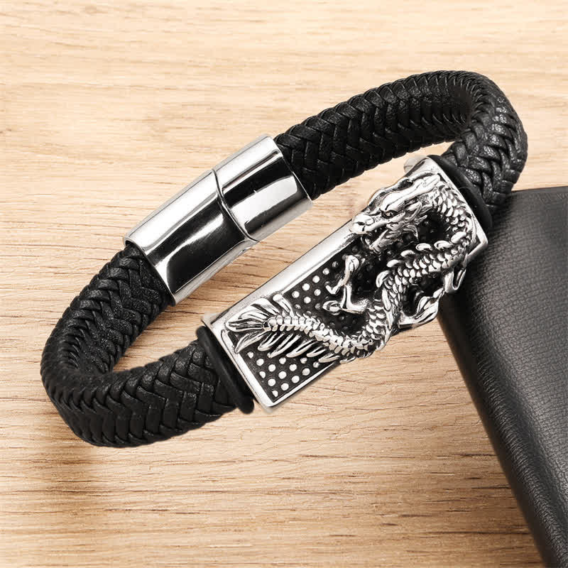 Buddha Stones Handgewebtes Armband „Dragon Strength“ aus geflochtenem Edelstahl - image 2