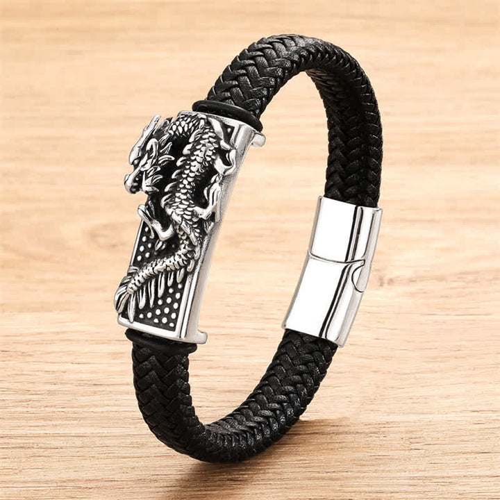 Buddha Stones Handgewebtes Armband „Dragon Strength“ aus geflochtenem Edelstahl - Stahl - 7,9–8,3 Zoll (20–21 cm) - image 0