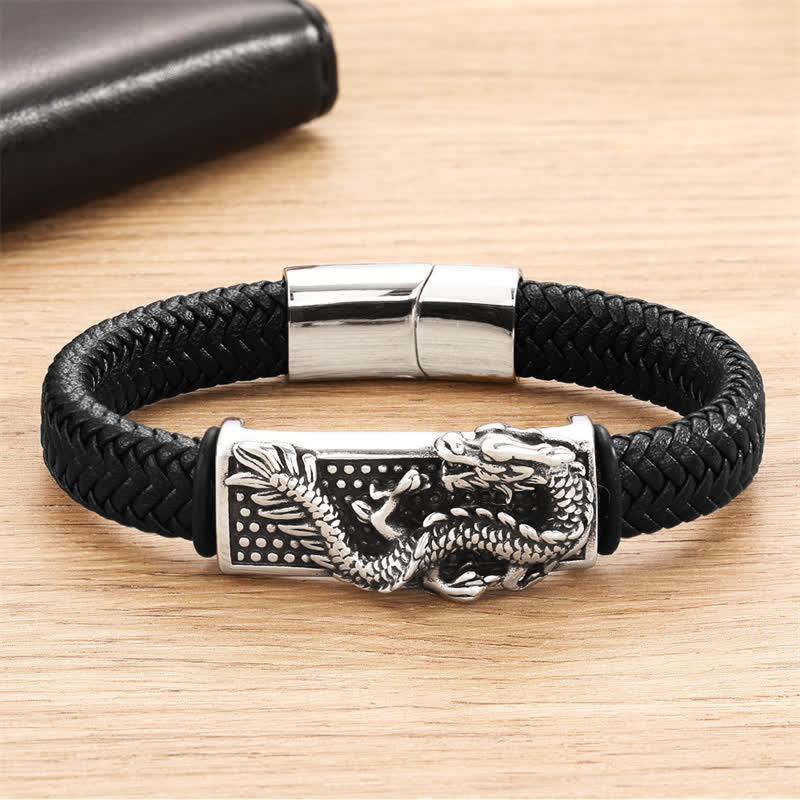 Buddha Stones Handgewebtes Armband „Dragon Strength“ aus geflochtenem Edelstahl - image 4