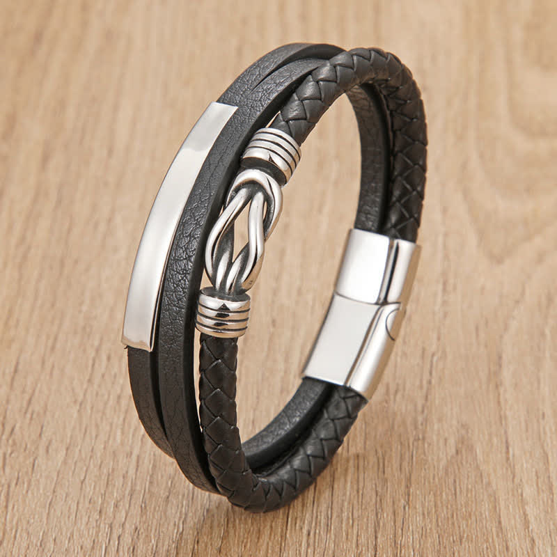 Buddha Stones Geflochtenes Lederarmband mit geometrischem Magnetverschluss - Schwarz - 7,9–8,3 Zoll (20–21 cm) - image 0