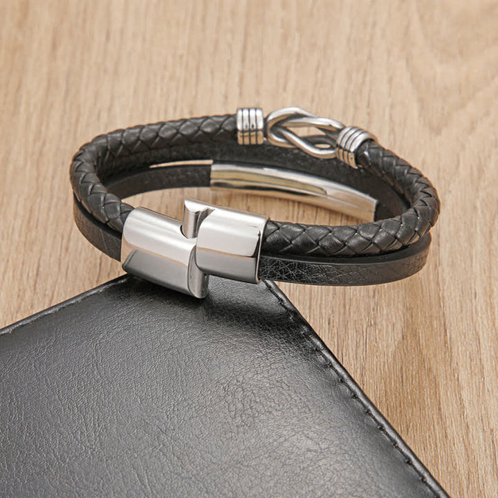 Buddha Stones Geflochtenes Lederarmband mit geometrischem Magnetverschluss - image 2