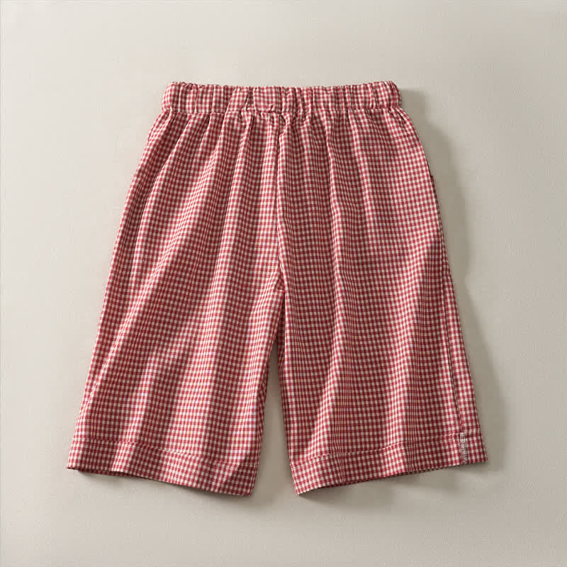 Buddha Stones Sommerliche Vintage-Shorts aus karierter Baumwolle mit Kordelzug für Damen - image 1