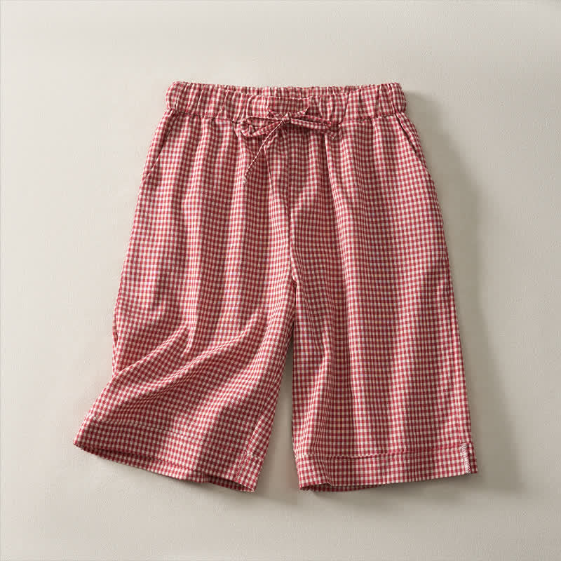 Buddha Stones Sommerliche Vintage-Shorts aus karierter Baumwolle mit Kordelzug für Damen - Rot - US14, UK/AU18, EU46 (3XL) - image 0