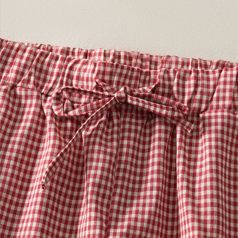 Buddha Stones Sommerliche Vintage-Shorts aus karierter Baumwolle mit Kordelzug für Damen - image 3