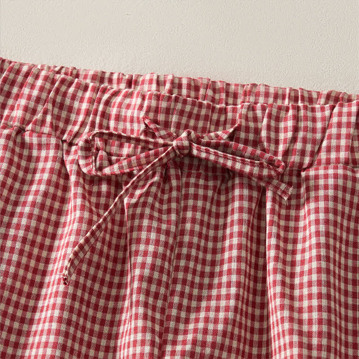 Buddha Stones Sommerliche Vintage-Shorts aus karierter Baumwolle mit Kordelzug für Damen - image 3