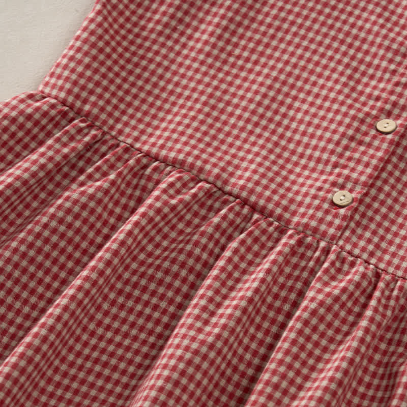 Buddha Stones Sommerliches Vintage-Sommerkleid für Damen aus Baumwolle mit Karomuster, Rundhalsausschnitt, Knopfleiste und Tasche, ärmellos, aus Baumwolle, mit Tasche - image 4