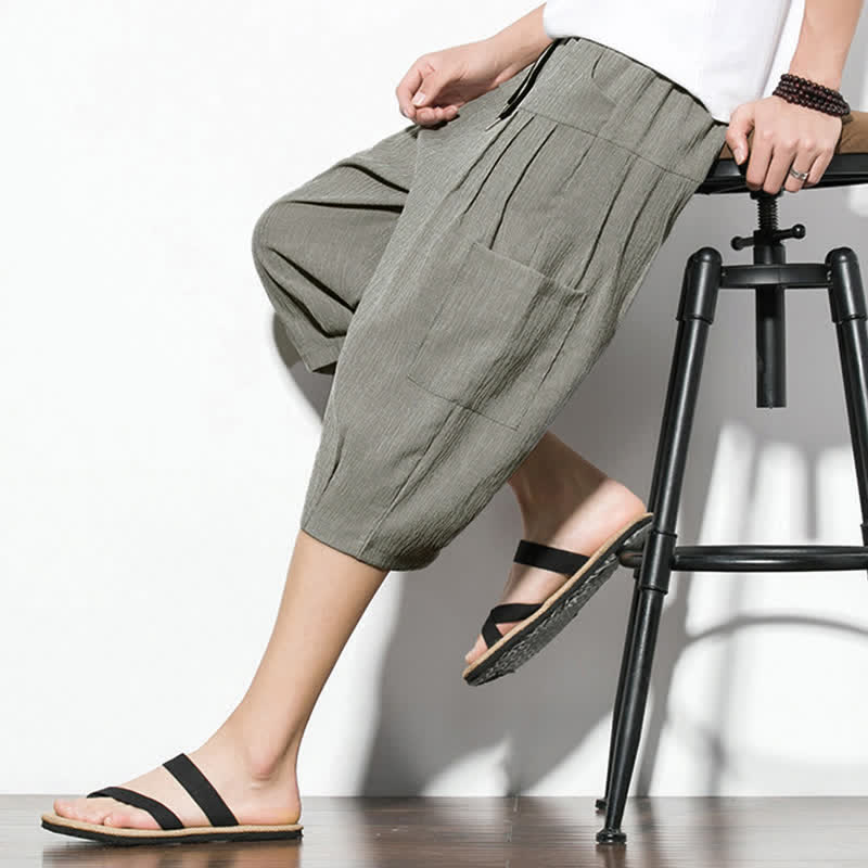 Buddha Stones Lässige, minimalistische Herren-Cropped-Hose mit Kordelzug und Tasche für den Sommer. - image 19