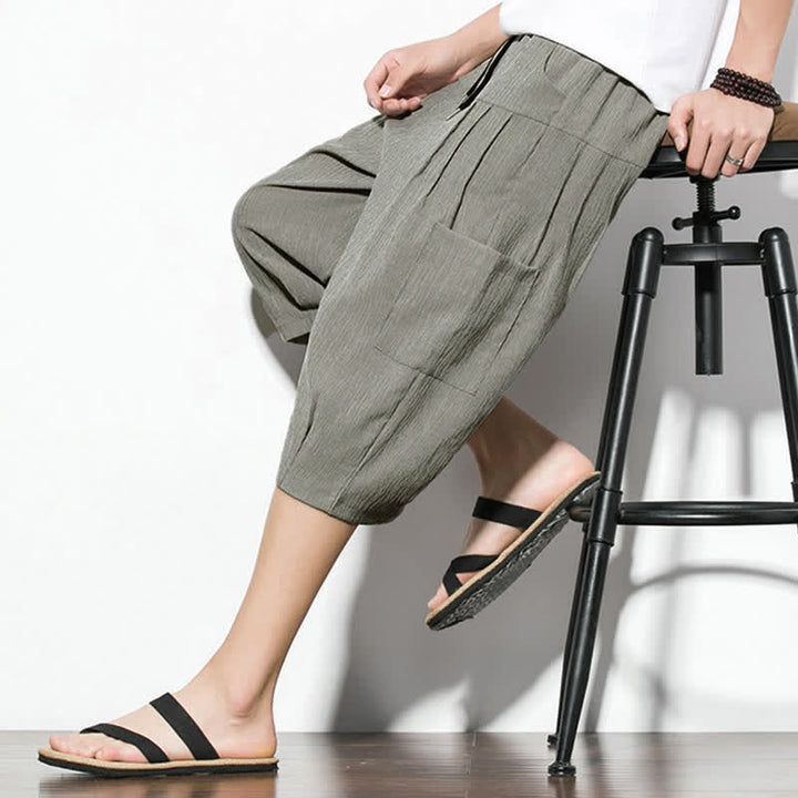 Buddha Stones Lässige, minimalistische Herren-Cropped-Hose mit Kordelzug und Tasche für den Sommer. - image 19
