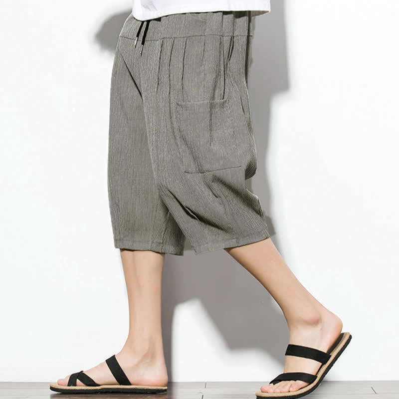 Buddha Stones Lässige, minimalistische Herren-Cropped-Hose mit Kordelzug und Tasche für den Sommer. - Dunkelgrau - US/UK/AU46, EU56 (5XL) - image 18