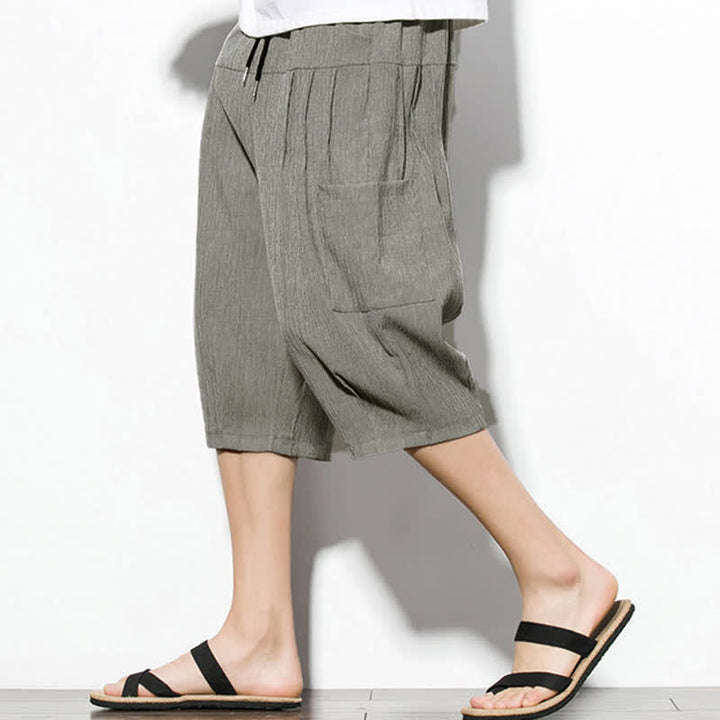 Buddha Stones Lässige, minimalistische Herren-Cropped-Hose mit Kordelzug und Tasche für den Sommer. - Dunkelgrau - US/UK/AU46, EU56 (5XL) - image 18