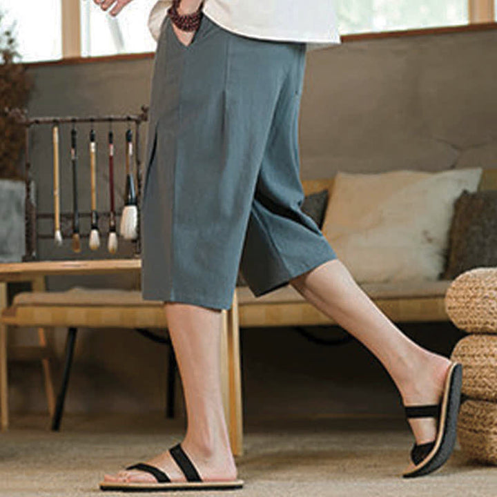 Buddha Stones Lässige, minimalistische Herren-Cropped-Hose mit Kordelzug und Tasche für den Sommer. - image 8