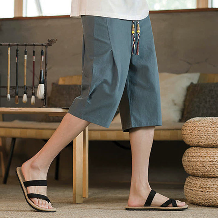 Buddha Stones Lässige, minimalistische Herren-Cropped-Hose mit Kordelzug und Tasche für den Sommer. - image 6