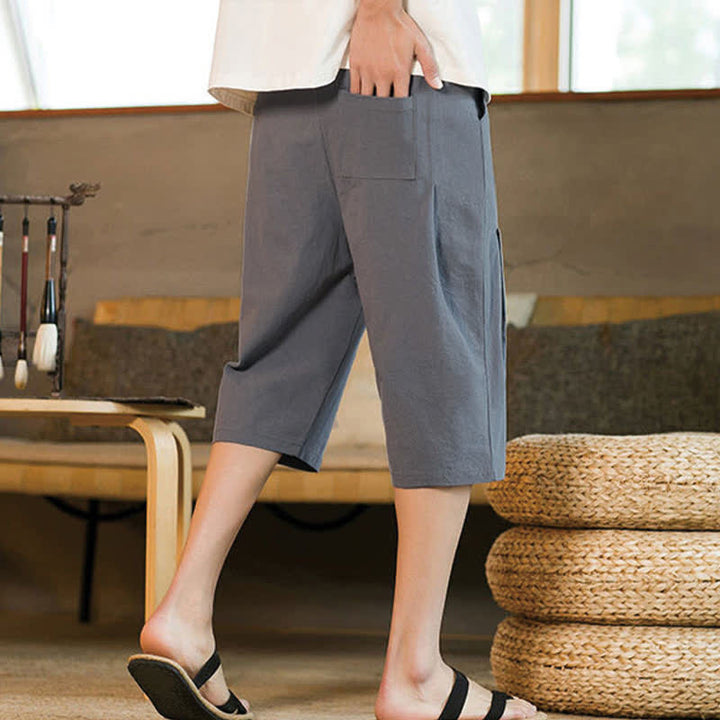 Buddha Stones Lässige, minimalistische Herren-Cropped-Hose mit Kordelzug und Tasche für den Sommer. - image 23